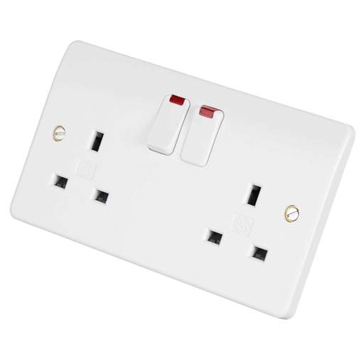 MK Logic Plus 13A DP 2 Gang Switched Socket with Neon White