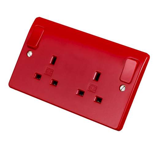 MK Logic Plus 13A DP 2 Gang Switched Socket with Outboard Rockers Red