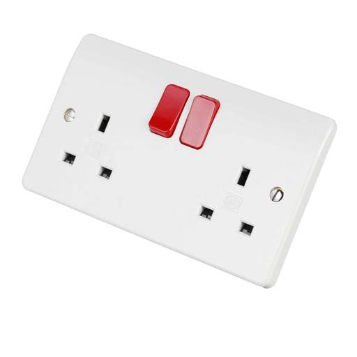 MK Logic Plus 13A DP 2 Gang Switched Socket with Red Rockers White