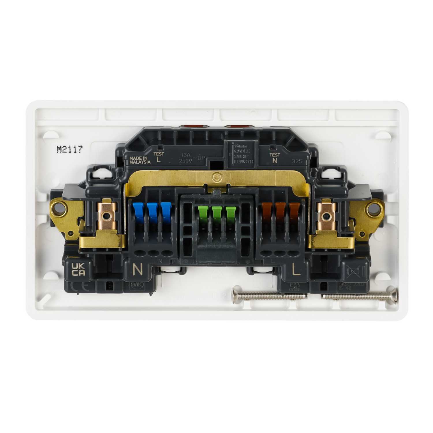 MK Logic Plus Rapid Fix 13A DP 2 Gang Switched Socket with Screwless