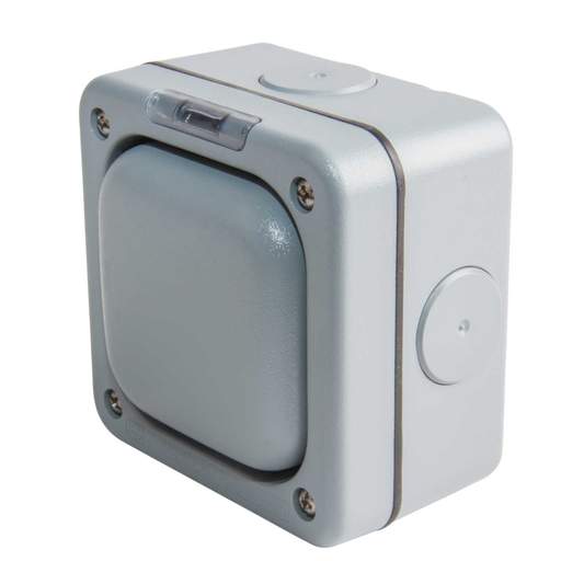 MK Masterseal Plus 10A 1 Gang 1 Way Light Switch Weatherproof IP66 Grey