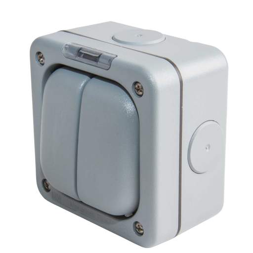 MK Masterseal Plus 10A 2 Gang 1 Way Light Switch Weatherproof IP66  Grey