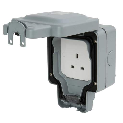 MK Masterseal Plus 13A 1 Gang Unswitched Weatherproof Socket Outlet  IP66 Grey
