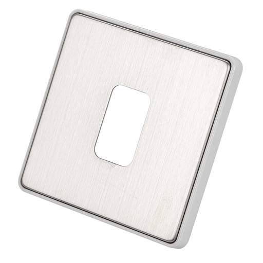 MK Dimensions 1 Gang 1 Module Front Plate White Trim Brushed Stainless Steel