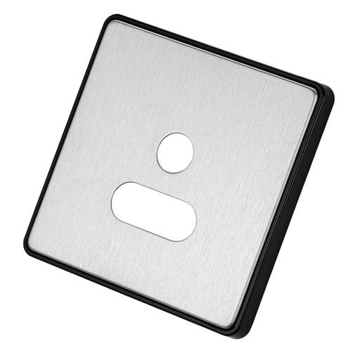MK Dimensions 1 Gang Unswitched 5A Socket Front Plate Black Trim Brushed Stainless Steel