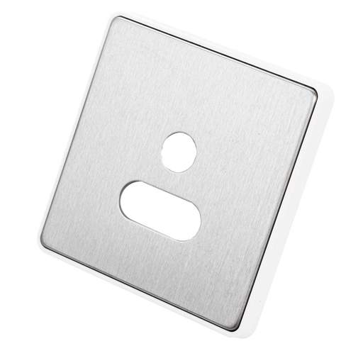 MK Dimensions 1 Gang Unswitched 5A Socket Front Plate White Trim Brushed Stainless Steel