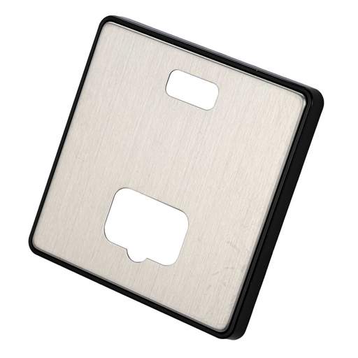 MK Dimensions Unswitched Fused Spur with Neon Front Plate Black Insert Brushed Stainless Steel