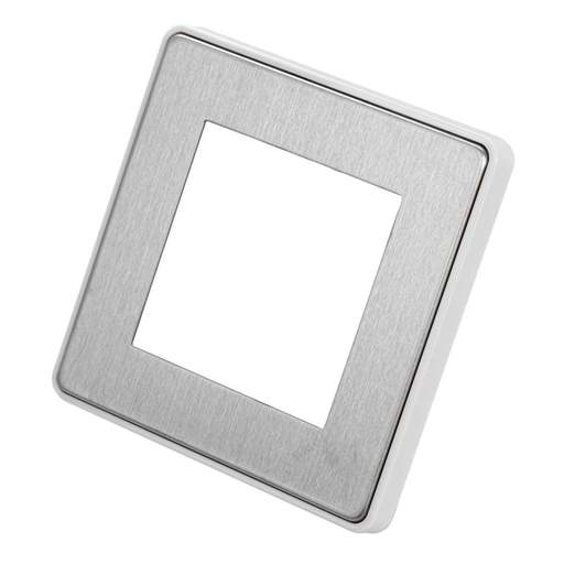 MK Dimensions 1 Gang 2 Euro Module Front Plate White Trim Brushed Stainless Steel