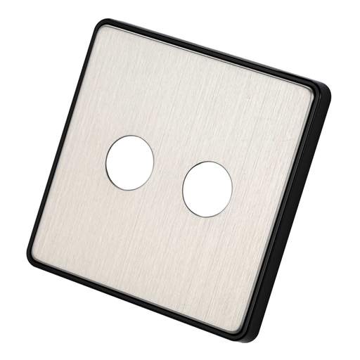 MK Dimensions 2 Gang Dimmer Front Plate Black Trim Brushed Stainless Steel