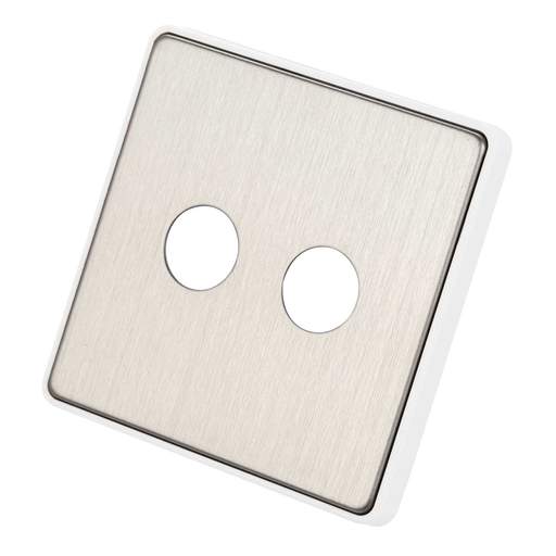 MK Dimensions 2 Gang Dimmer Front Plate White Trim Brushed Stainless Steel