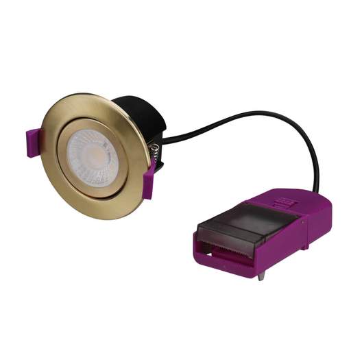 Knightsbridge SpektroLED Evo 5W / 7W LED Fire Rated Colour Selectable Dimmable Tilt Downlight Brushed Brass