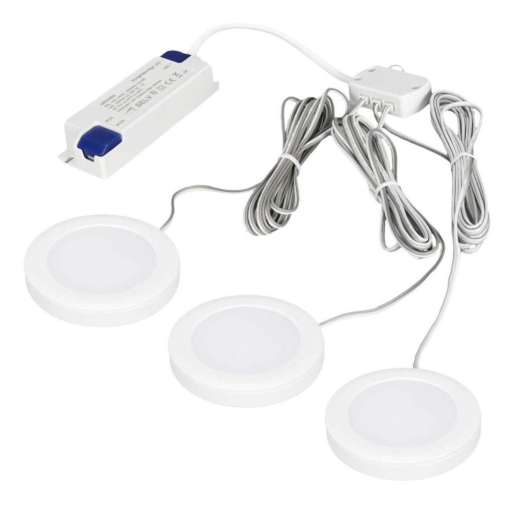 5W LED Square Under Cabinet Kitchen Spotlights & Driver Kit | Aluminum & Off White | Low Profile Slim Surface Mounted Lighting Fixtures | Countertop