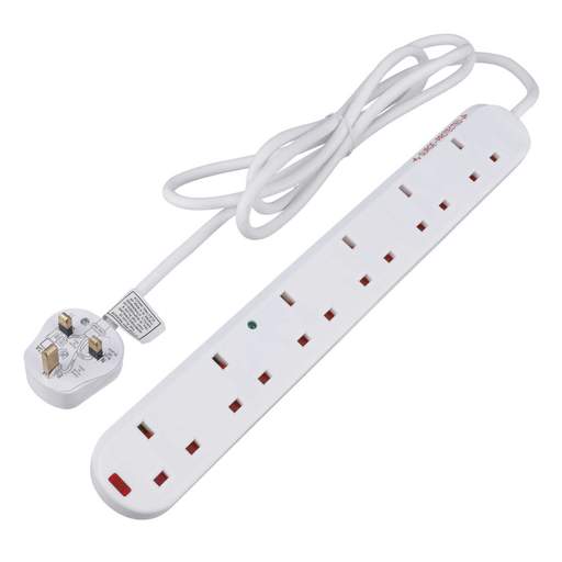 Knightsbridge 13A 2m 6 Gang Surge Protector Extension Lead with Neon White