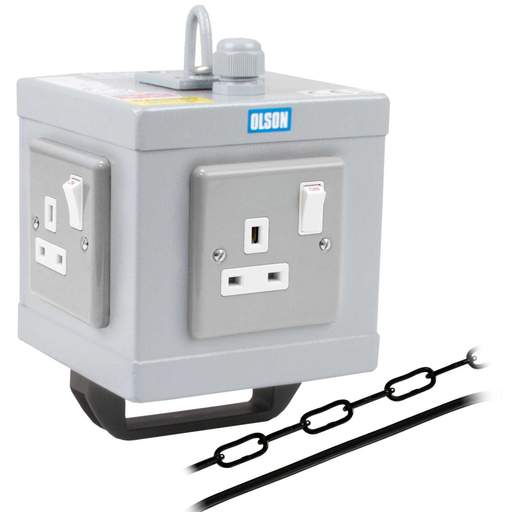 Olson 13A 4 Way Switched Metal Clad Socket Suspended Service Unit with Cable and Chain