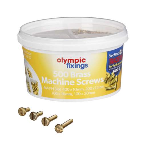 Olympic Fixings M4 Brass Machine Screws Trade Tub (Tub of 500)
