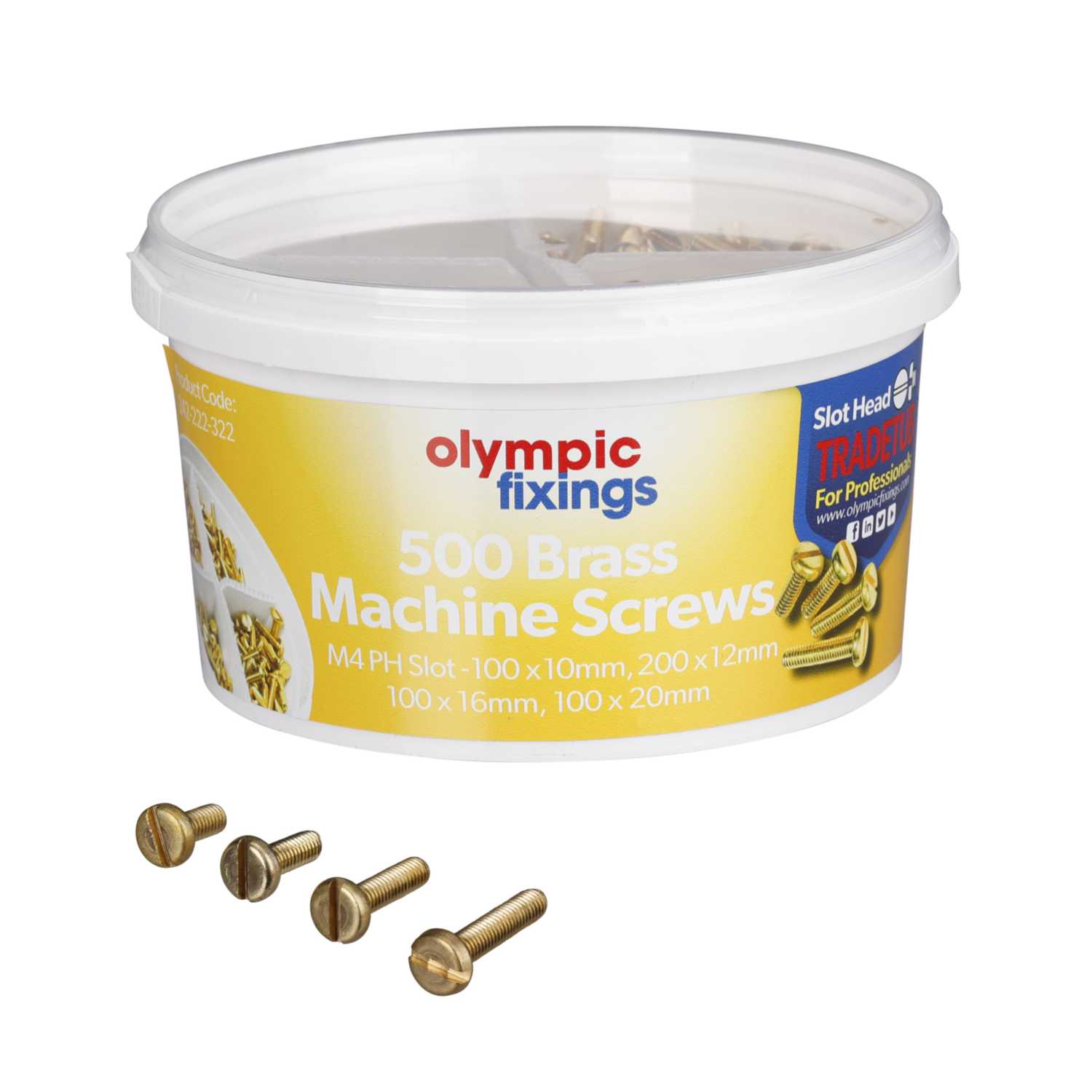 Olympic Fixings M4 Brass Machine Screws Trade Tub (Tub of 500) (242222