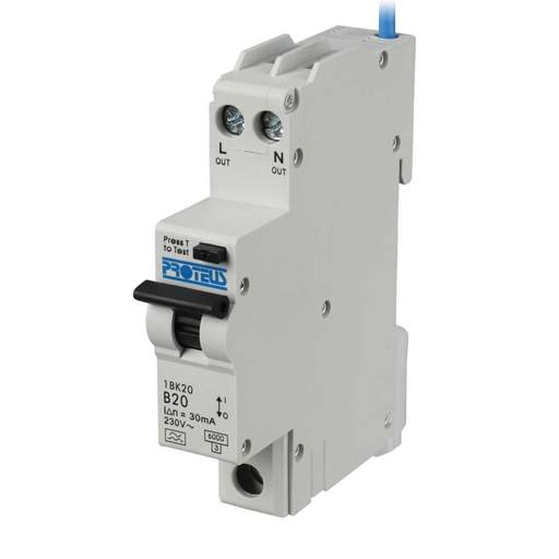 Proteus 20A Double Pole 1 Module Bidirectional B Curve 6kA 30mA Type A Compact RCBO