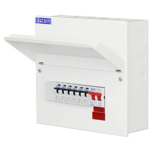 Proteus 8 Way 100A Isolator Incomer Metal Clad Consumer Unit with 6 x RCBOs