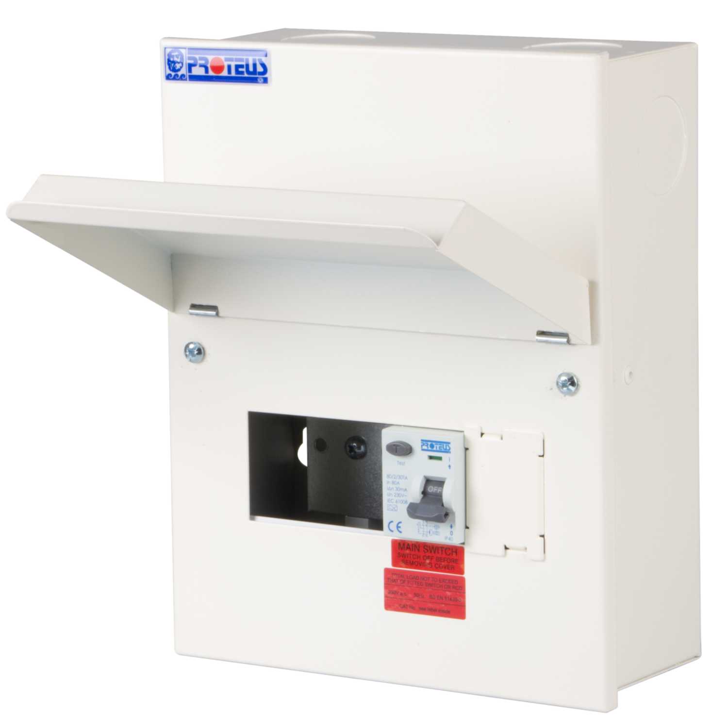 Proteus 4 Way 80A 30mA Type A RCD Incomer Metal Clad Consumer Unit ...
