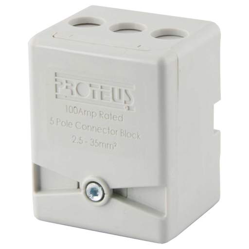 Proteus 100A 5 Way Single Pole Terminal Block Grey