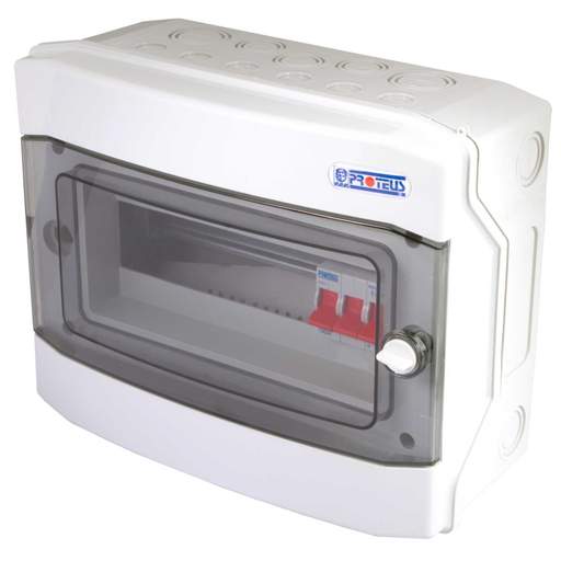 Proteus 2 Way Triple Pole Type B Insulated Enclosure Top Hinged Tinted Door IP65