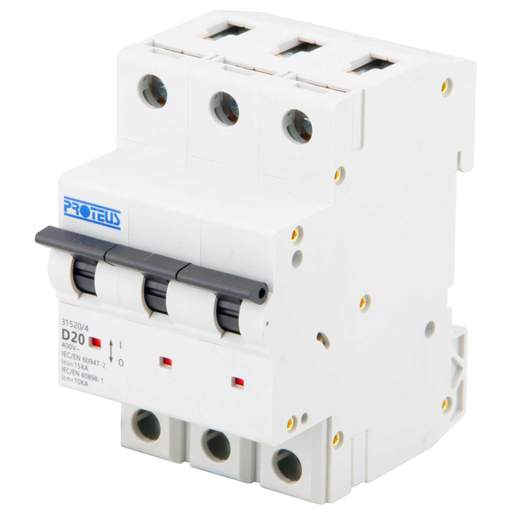 Proteus 20A Triple Pole 15kA D Curve MCB