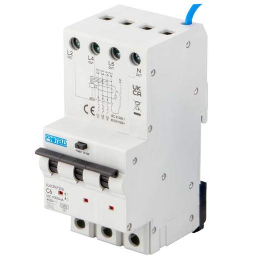 Proteus XL 6A 4 Pole 3 Module C Curve 10kA 300mA Type A RCBO