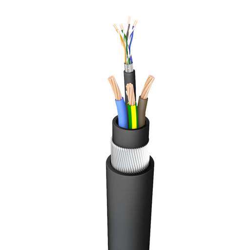 Prysmian 4mm² 3 Core SWA CAT5E EV Cable Black (Cut Length Sold By The Metre)