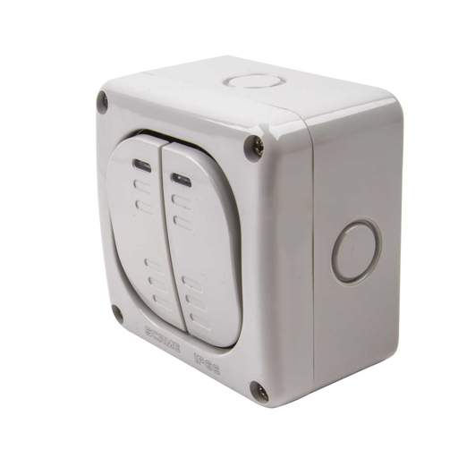 Scame 10A 2 Gang 2 Way Switch IP66 Grey