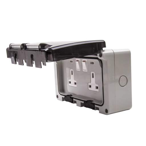 Scame 2 Gang 13A Double Pole Switched Socket IP66 Grey