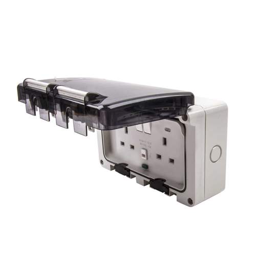Scame 13A 2 Gang RCD Switched Socket Weatherproof IP66 Grey