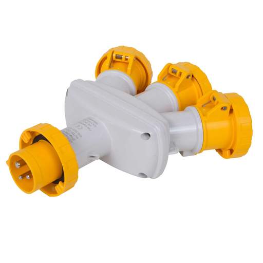 Scame Adapto 16A 2P+E 110V 3 Way Adaptor with Appliance Inlet IP66