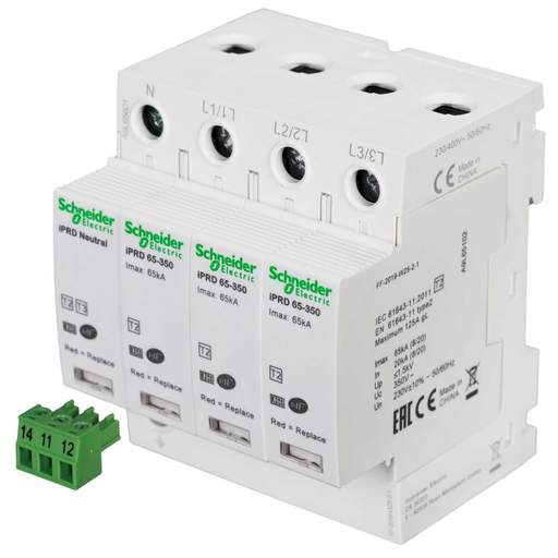 Schneider Acti9 65kA 4 Module 3 Pole and Neutral Type 2 Surge Protector Remote Transfer