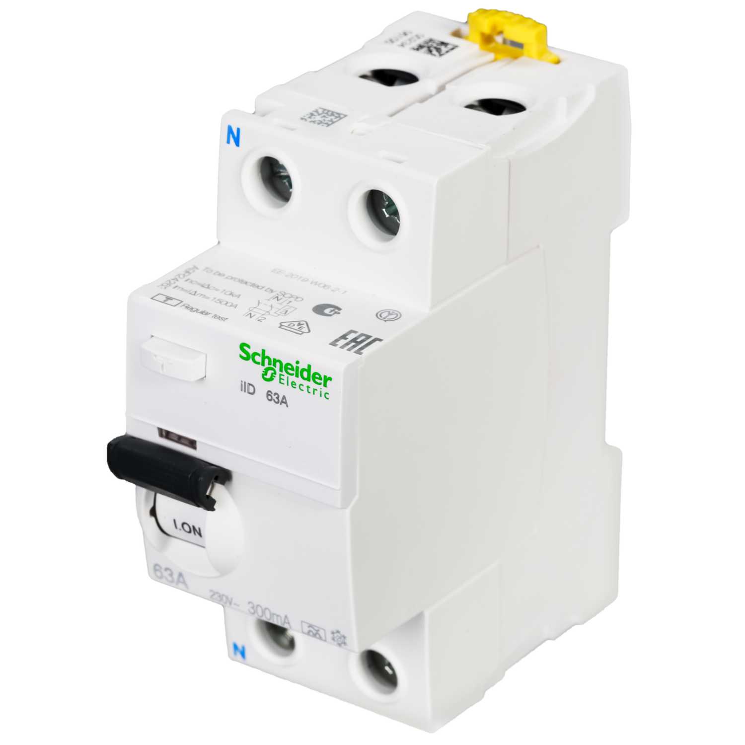 Schneider Electric Acti9 IID - Interrupteur Différentiel Type B 2P 63A 300mA - Instantané - Blanc 400V - Pour Circuits Avec Composantes Continues