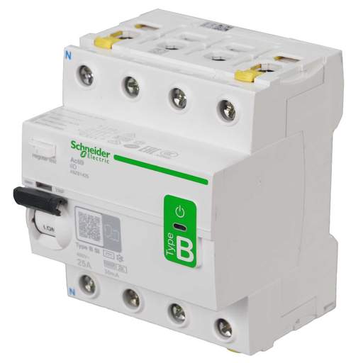 Schneider Acti9 25A 4 Pole 30mA Type B Instantaneous Time Delay DC Sensitive RCD