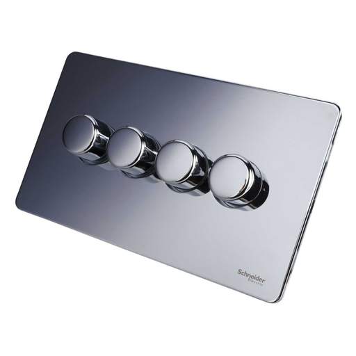 Schneider GET Ultimate 250W/VA 4 Gang 2 Way Screwless Dimmer Switch Polished Chrome