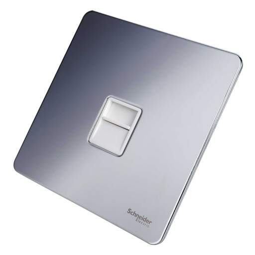 Schneider GET Ultimate 1 Gang Screwless Master Telephone Socket White Insert Polished Chrome