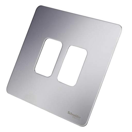 Schneider GET Ultimate 2 Gang Screwless Grid Front Plate Mirror Steel