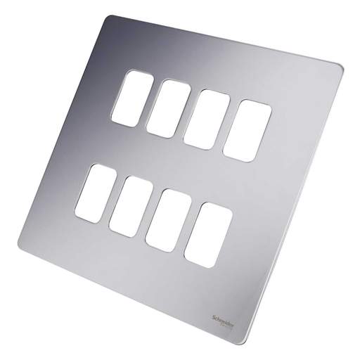 Schneider GET Ultimate 8 Gang Screwless Grid Front Plate Mirror Steel