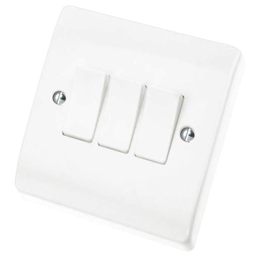 Scolmore Click Curva 10A 3 Gang 2 Way Light Switch White