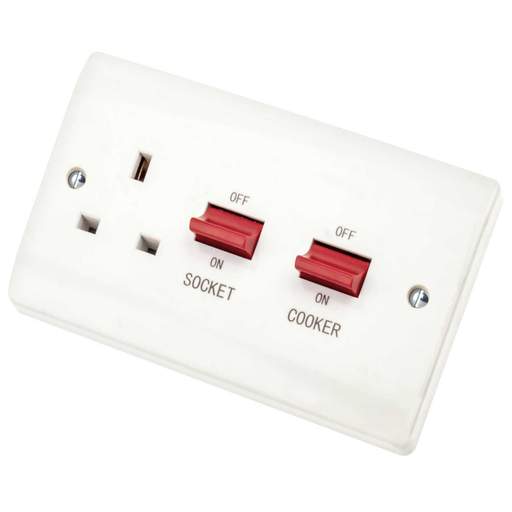 Scolmore Click Curva 45A DP Cooker Control Unit with Red Rocker White