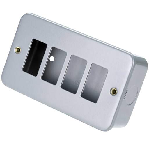 Scolmore Click Gridpro 4 Gang Front Plate with Surface Box Metal Clad