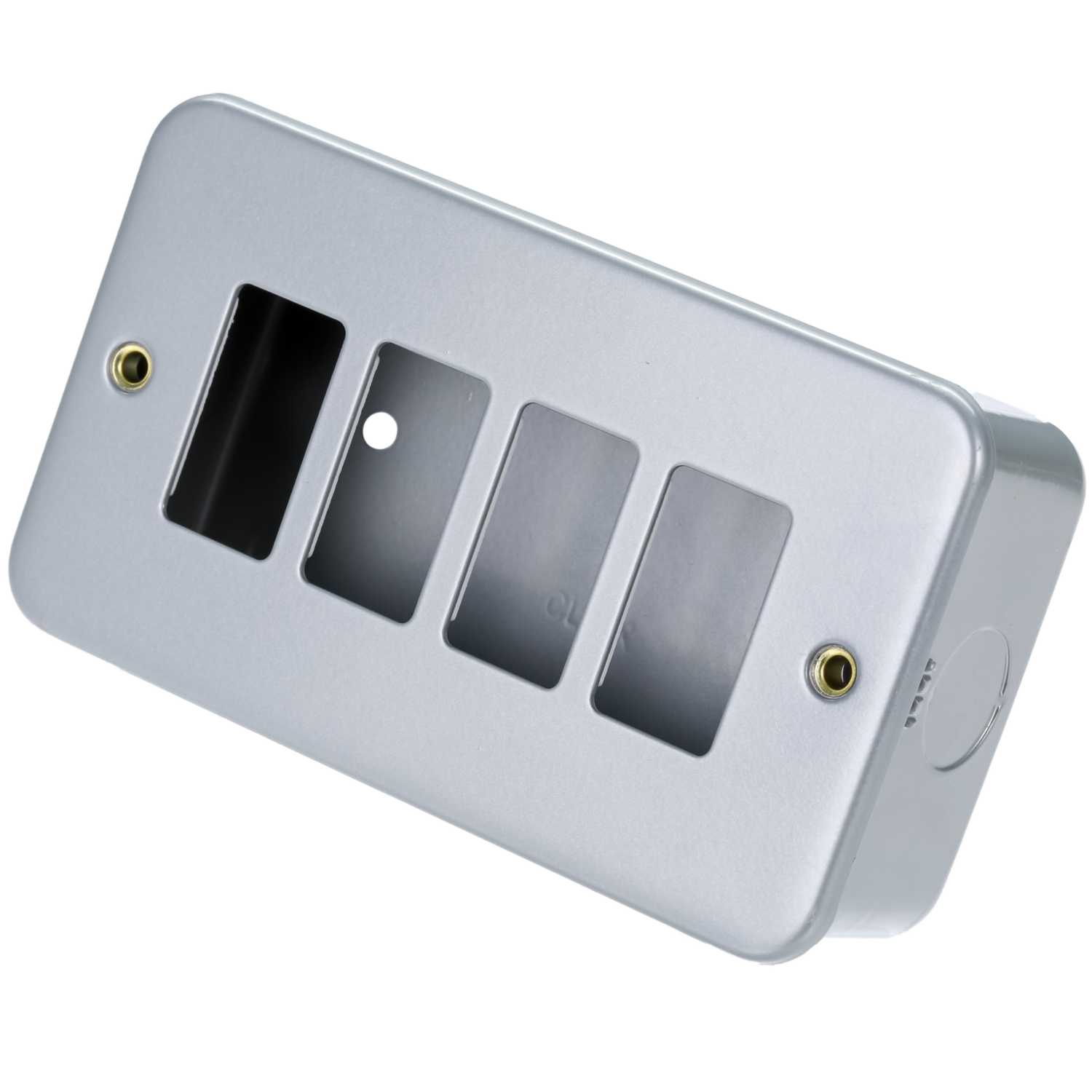 Scolmore Click Gridpro 4 Gang Front Plate with Surface Box Metal