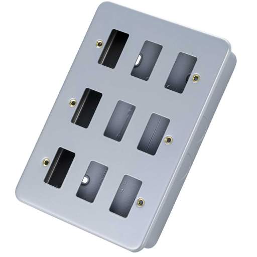 Scolmore Click Gridpro 9 Gang Front Plate with Surface Box Metal Clad