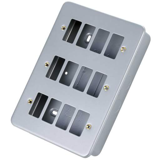 Scolmore Click Gridpro 12 Gang Front Plate with Surface Box Metal Clad