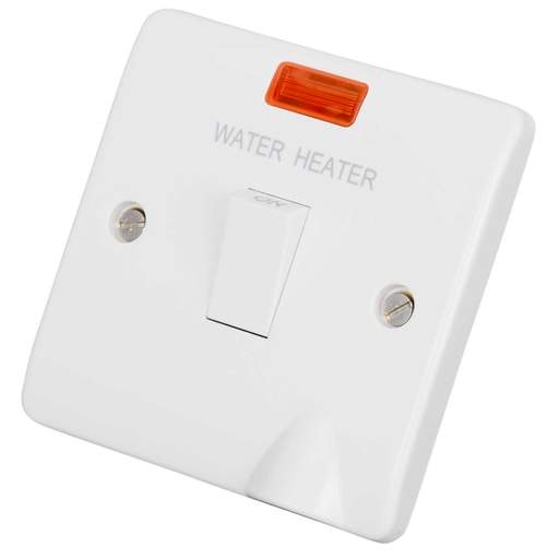 Scolmore Click Mode 20A DP Switch with Flex Outlet and Neon marked Water Heater
