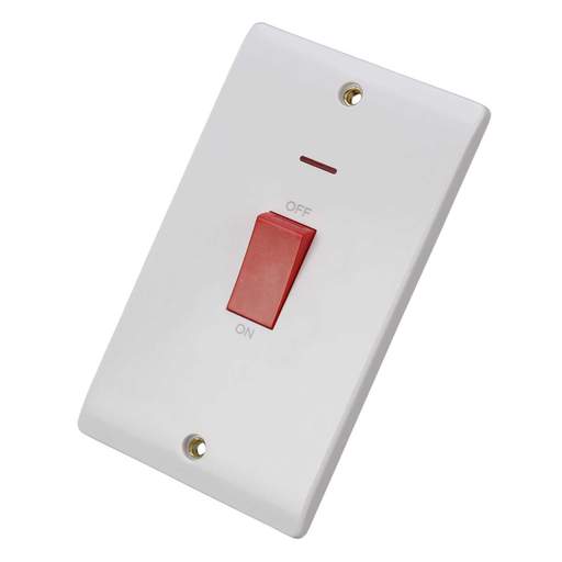 Scolmore Click Mode 50A DP 2 Gang Vertical Switch with LED and Red ...