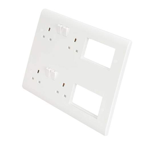 Scolmore Click New Media Plate with 4 x 13A Double Pole Sockets White