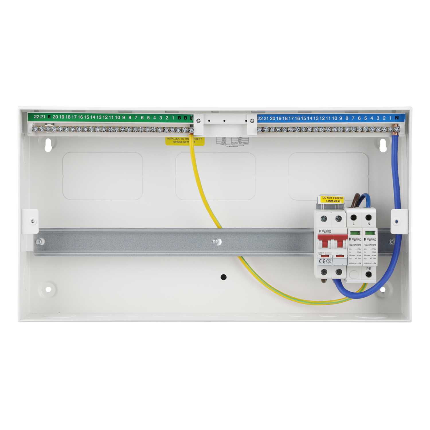 Scolmore Click Elucian 18 Way 100A Isolator Metal Clad Consumer Unit with Type 2 SPD Scolmore Click Elucian 18 Way 100A Isolator Metal Clad Consumer Unit with Type 2 SPD