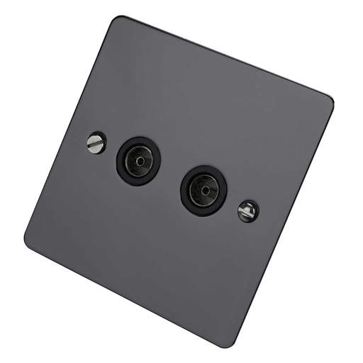 Scolmore Click Define 1 Gang Non Isolated Twin Coaxial Socket Black Insert Black Nickel